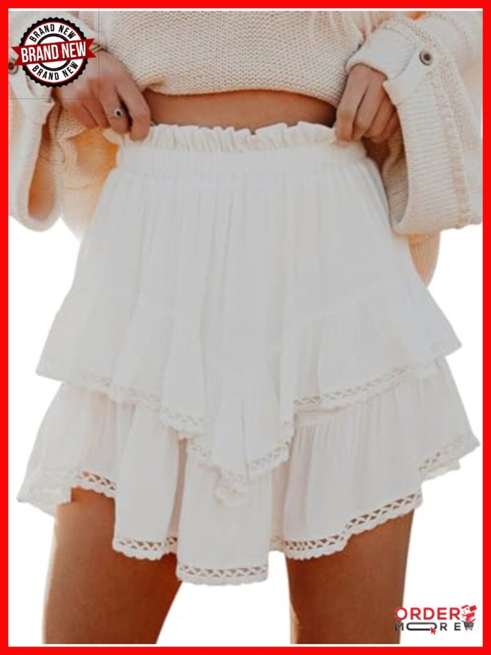Flowy Tiered Skort High Waist Ruffle Mini Golf Tennis Crochet Shorts
